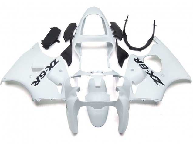 2000-2002 Blanc Brillant Uni Avec Logo Kawasaki ZX6R Carénage Moto 2000-2002 Blanc Brillant Uni Avec Logo Kawasaki ZX6R Carénage Moto