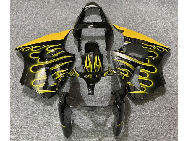 2000-2002 Noir Brillant & Jaune Flamme Kawasaki ZX6R Carénage Moto 2000-2002 Noir Brillant & Jaune Flamme Kawasaki ZX6R Carénage Moto