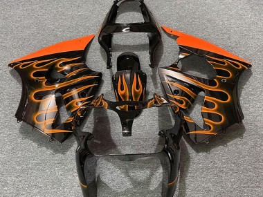 2000-2002 Noir Brillant & Orange Flamme Kawasaki ZX6R Carénage Moto