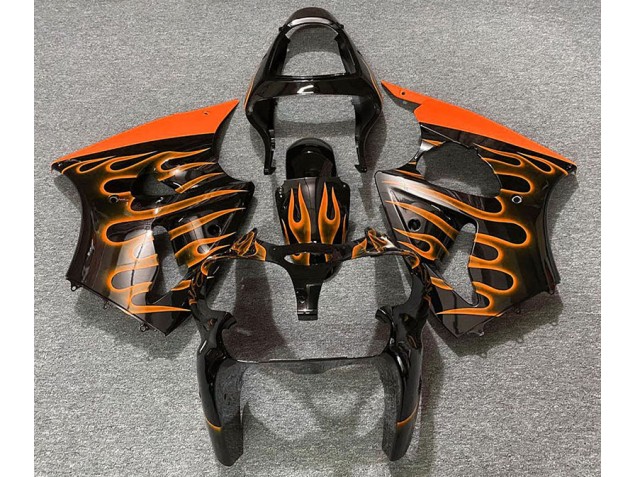 2000-2002 Noir Brillant & Orange Flamme Kawasaki ZX6R Carénage Moto 2000-2002 Noir Brillant & Orange Flamme Kawasaki ZX6R Carénage Moto
