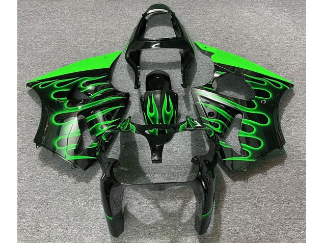 2000-2002 Noir Brillant & Vert Flamme Kawasaki ZX6R Carénage Moto 2000-2002 Noir Brillant & Vert Flamme Kawasaki ZX6R Carénage Moto
