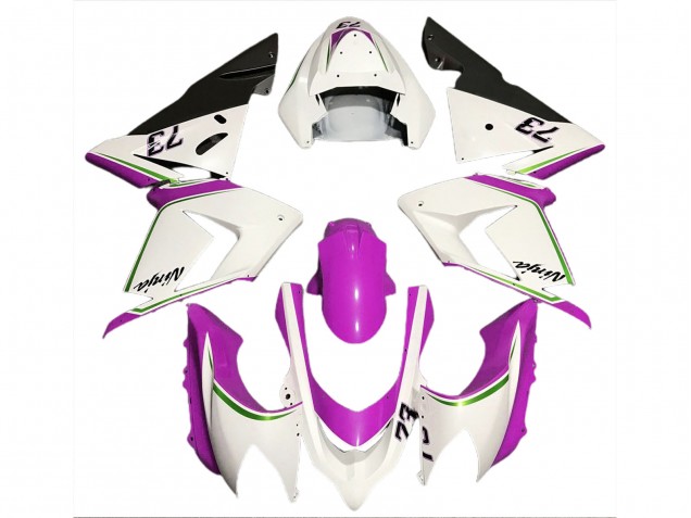 2004-2005 Blanc Brillant & Rose Kawasaki ZX10R Carénage Moto 2004-2005 Blanc Brillant & Rose Kawasaki ZX10R Carénage Moto