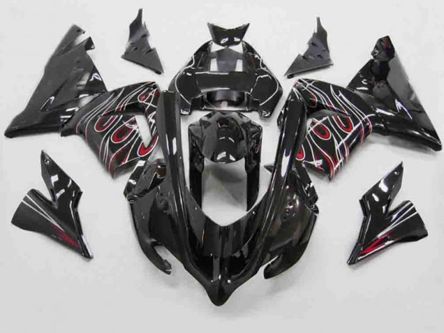 2004-2005 Rouge Noir Flamme Kawasaki ZX10R Carénage Moto 2004-2005 Rouge Noir Flamme Kawasaki ZX10R Carénage Moto