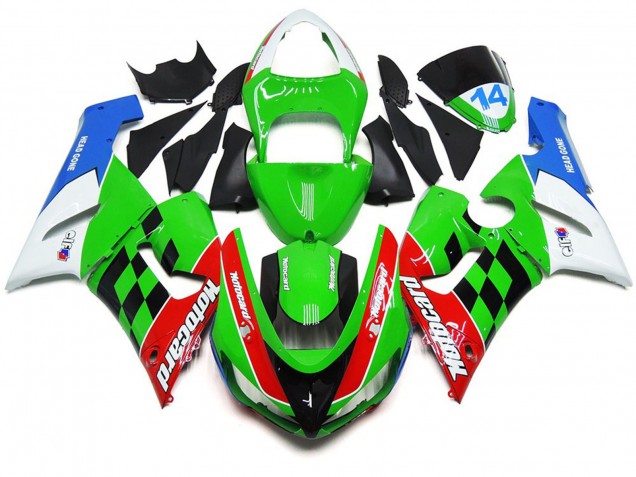 2005-2006 Chèque Multicolore Kawasaki ZX6R Carénage Moto 2005-2006 Chèque Multicolore Kawasaki ZX6R Carénage Moto