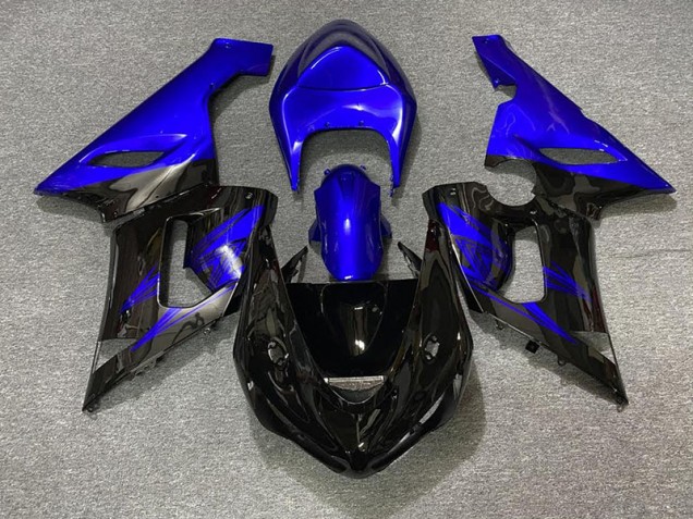 2005-2006 Noir Brillant & Bleu Kawasaki ZX6R Carénage Moto 2005-2006 Noir Brillant & Bleu Kawasaki ZX6R Carénage Moto
