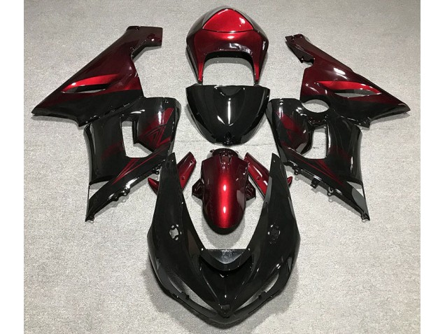 2005-2006 Noir Brillant & Rouge Kawasaki ZX6R Carénage Moto 2005-2006 Noir Brillant & Rouge Kawasaki ZX6R Carénage Moto