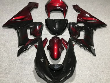 2005-2006 Noir Brillant & Rouge Profond Kawasaki ZX6R Carénage Moto