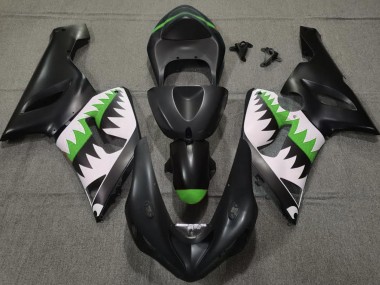 2005-2006 Requin Noir Mat & Vert Kawasaki ZX6R Carénage Moto