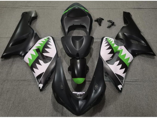 2005-2006 Requin Noir Mat & Vert Kawasaki ZX6R Carénage Moto 2005-2006 Requin Noir Mat & Vert Kawasaki ZX6R Carénage Moto