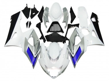 2005-2006 Style Blanc Brillant Avec Des Notes Argentées & Bleues Suzuki GSXR 1000 Carénage Moto