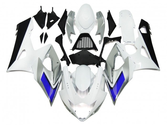 2005-2006 Style Blanc Brillant Avec Des Notes Argentées & Bleues Suzuki GSXR 1000 Carénage Moto 2005-2006 Style Blanc Brillant Avec Des Notes Argentées & Bleues Suzuki GSXR 1000 Carénage Moto