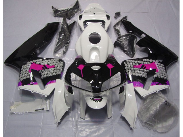 2005-2006 Éclaboussures Roses Sur Noir Brillant Honda CBR600RR Carénage Moto 2005-2006 Éclaboussures Roses Sur Noir Brillant Honda CBR600RR Carénage Moto