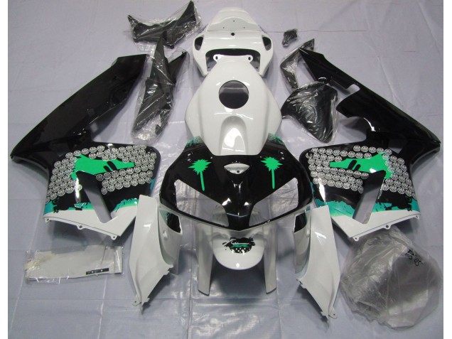 2005-2006 Éclaboussures Turquoise Sur Noir Brillant Honda CBR600RR Carénage Moto 2005-2006 Éclaboussures Turquoise Sur Noir Brillant Honda CBR600RR Carénage Moto