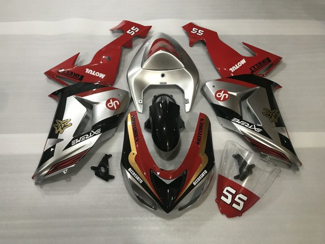 2006-2007 Argent Brillant & Rouge Kawasaki ZX10R Carénage Moto 2006-2007 Argent Brillant & Rouge Kawasaki ZX10R Carénage Moto