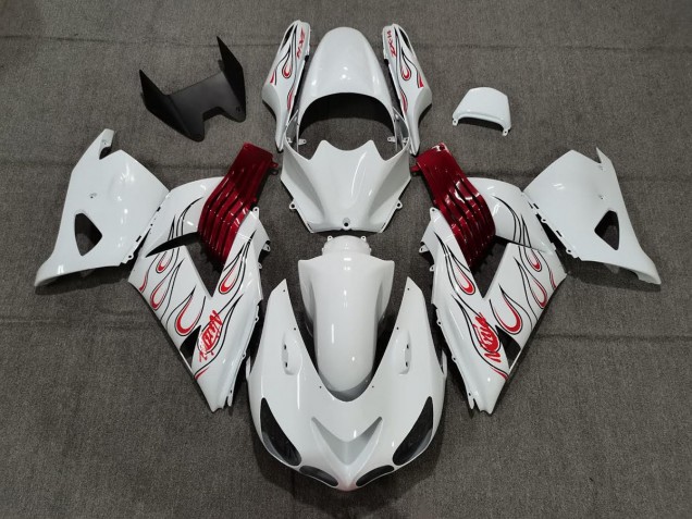 2006-2011 Bianco Rosso Fiamma Kawasaki ZX14R Carénage Moto 2006-2011 Bianco Rosso Fiamma Kawasaki ZX14R Carénage Moto
