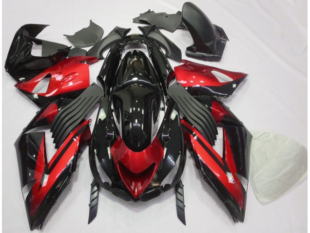 2006-2011 Rouge Brillant & Noir Uni Kawasaki ZX14R Carénage Moto 2006-2011 Rouge Brillant & Noir Uni Kawasaki ZX14R Carénage Moto