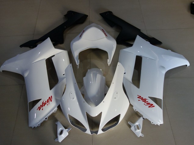 2007-2008 Logos Blanc Brillant & Rouge Kawasaki ZX6R Carénage Moto 2007-2008 Logos Blanc Brillant & Rouge Kawasaki ZX6R Carénage Moto