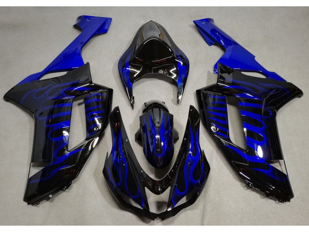 2007-2008 Noir Brillant & Bleu Flamme Kawasaki ZX6R Carénage Moto 2007-2008 Noir Brillant & Bleu Flamme Kawasaki ZX6R Carénage Moto