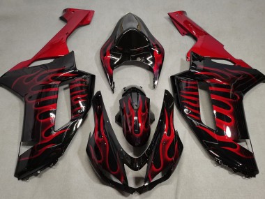 2007-2008 Noir Brillant & Rouge Flamme Kawasaki ZX6R Carénage Moto