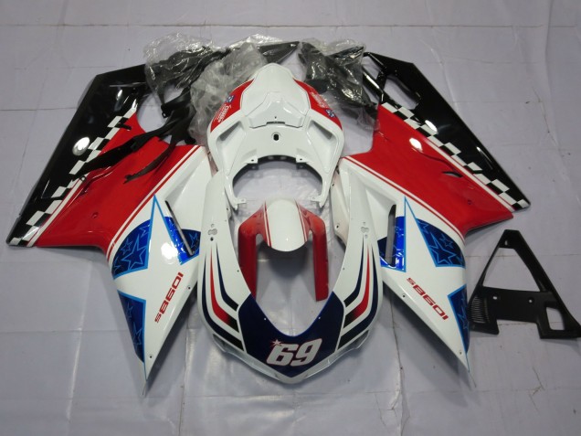 2007-2014 69 Blanc & Rouge Ducati 848 1098 1198 Carénage Moto 2007-2014 69 Blanc & Rouge Ducati 848 1098 1198 Carénage Moto