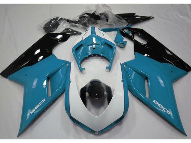 2007-2014 Bleu Clair Brillant & Blanc Ducati 848 1098 1198 Carénage Moto 2007-2014 Bleu Clair Brillant & Blanc Ducati 848 1098 1198 Carénage Moto