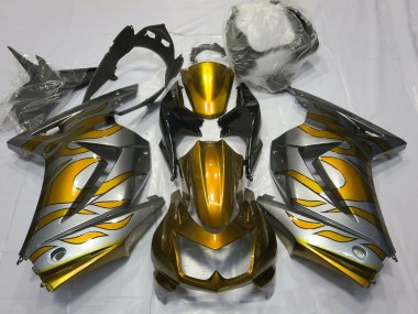 2008-2012 Or & Argent Flamme Kawasaki Ninja 250 Carénage Moto