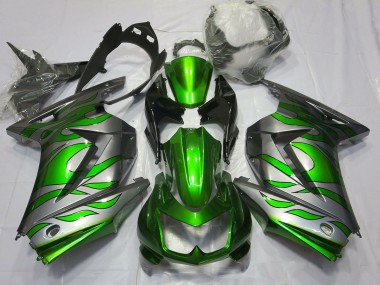 2008-2012 Vert & Argent Flamme Kawasaki Ninja 250 Carénage Moto