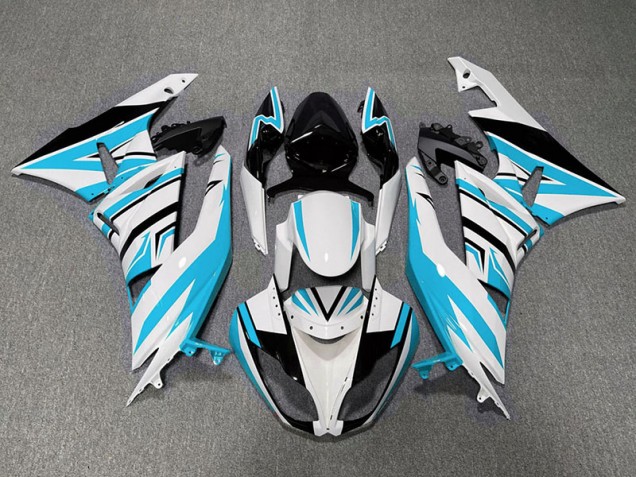 2009-2012 Zag Bleu Clair Blanc & Noir Kawasaki ZX6R Carénage Moto 2009-2012 Zag Bleu Clair Blanc & Noir Kawasaki ZX6R Carénage Moto