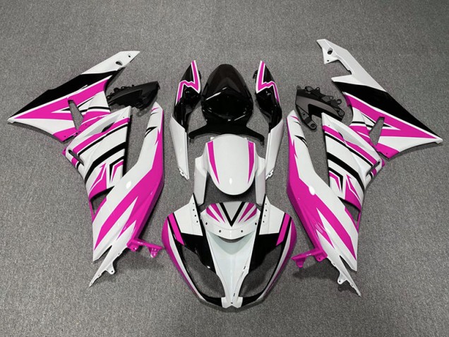 2009-2012 Zag Rose Blanc & Noir Kawasaki ZX6R Carénage Moto 2009-2012 Zag Rose Blanc & Noir Kawasaki ZX6R Carénage Moto