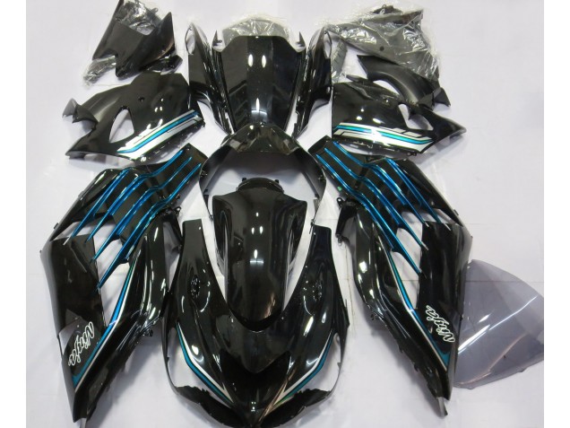 2012-2021 Noir Brillant & Bleu Clair Kawasaki ZX14R Carénage Moto 2012-2021 Noir Brillant & Bleu Clair Kawasaki ZX14R Carénage Moto