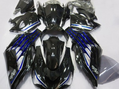 2012-2021 Noir Brillant & Bleu Kawasaki ZX14R Carénage Moto