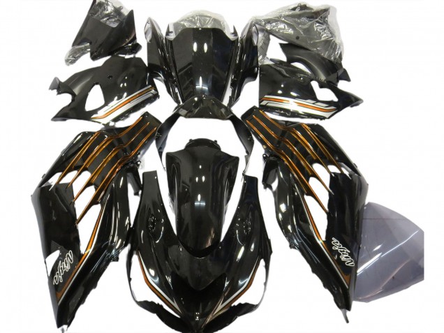 2012-2021 Noir Brillant & Orange Kawasaki ZX14R Carénage Moto 2012-2021 Noir Brillant & Orange Kawasaki ZX14R Carénage Moto