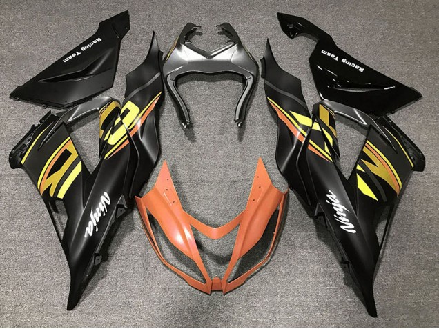 2013-2018 Noir Brillant & Orange Kawasaki ZX6R Carénage Moto 2013-2018 Noir Brillant & Orange Kawasaki ZX6R Carénage Moto
