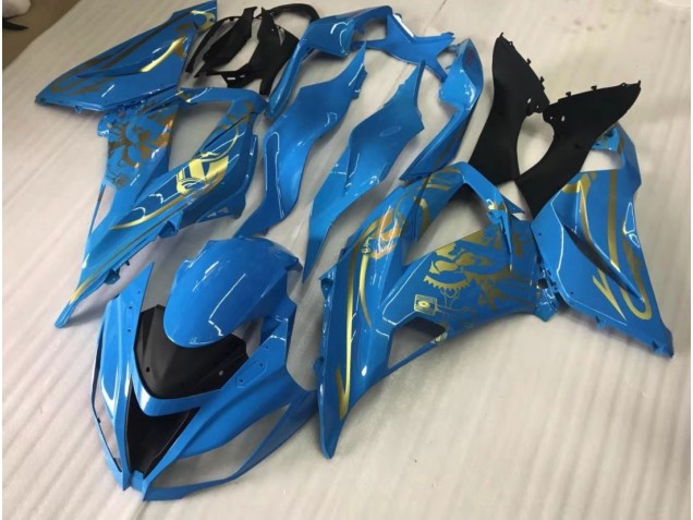 2016-2019 Bleu Brillant Avec Or Kawasaki ZX10R Carénage Moto 2016-2019 Bleu Brillant Avec Or Kawasaki ZX10R Carénage Moto