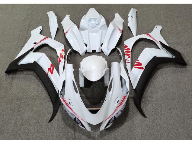 2016-2019 Logos Blanc Nacré & Rouge Kawasaki ZX10R Carénage Moto 2016-2019 Logos Blanc Nacré & Rouge Kawasaki ZX10R Carénage Moto