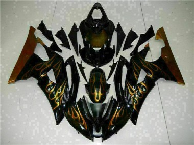 Carénages Moto Yamaha YZF R6 2008-2016 - Noir Brillant Or Flamme