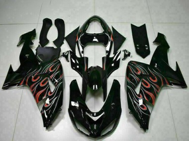 Kits Carénage Moto Kawasaki ZX10R 2006-2007 - Noir Brillant Rouge Flamme