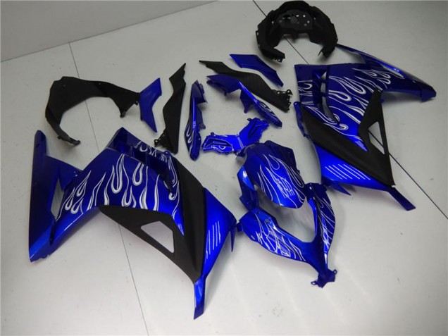 Carénages Moto Kawasaki Ninja 300 EX300R 2013-2024 - Bleu Noir Blanc Flamme
