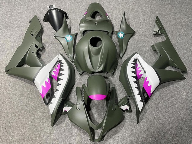 Carénages Moto Honda CBR600RR 2007-2008 - Vert Armée Blanc Rose Requin