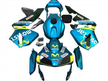 Carénages Moto Honda CBR600RR 2003-2004 - Bleu Clair Jaune Vert MoviStar