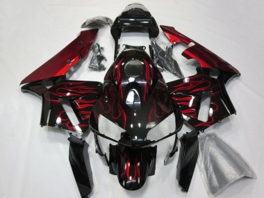 Carénages Moto Honda CBR600RR 2003-2004 - Noir Brillant Rouge Flamme