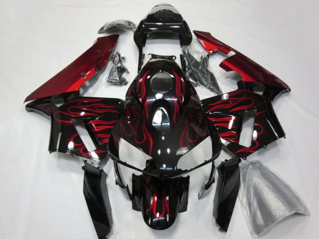 Carénages Moto Honda CBR600RR 2003-2004 - Noir Brillant Rouge Flamme