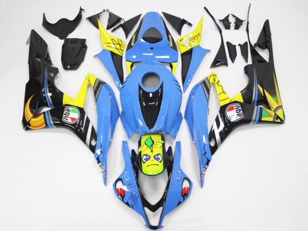 Carénages Moto Honda CBR600RR 2007-2008 - Bleu Clair Jaune Noir Brillant Requin