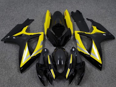 Carénages Moto Suzuki GSXR 600 / GSXR 750 2006-2007 - Noir Brillant Jaune Argent OEM Style