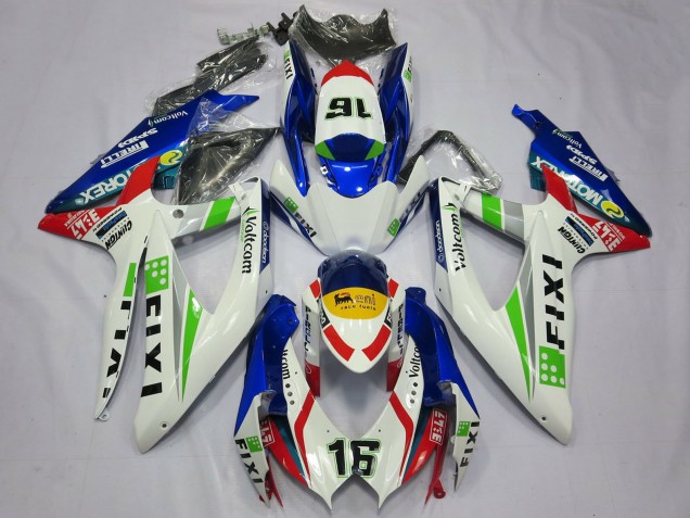 Carénages Moto Suzuki GSXR 600 / GSXR 750 2008-2010 - Blanc Bleu Vert Jaune Rouge Fixi 16