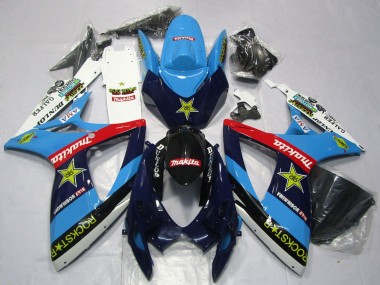 Carénages Moto Suzuki GSXR 600 / GSXR 750 2006-2007 - Bleu Blanc Rouge Noir Brillant Rockstar