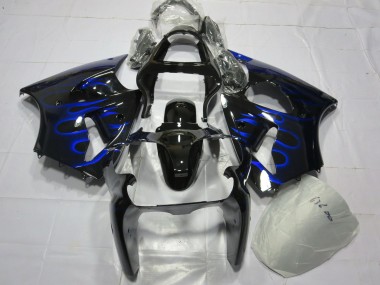 Carénage Moto Kawasaki ZX6R 2000-2002 - Noir Brillant Bleu Flamme