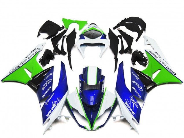Carénages Moto Kawasaki ZX6R 2009-2012 - Blanc Vert Bleu Noir