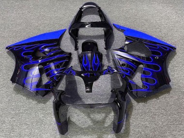 Carénages Moto Kawasaki ZX6R 2000-2002 - Noir Brillant Bleu Flamme