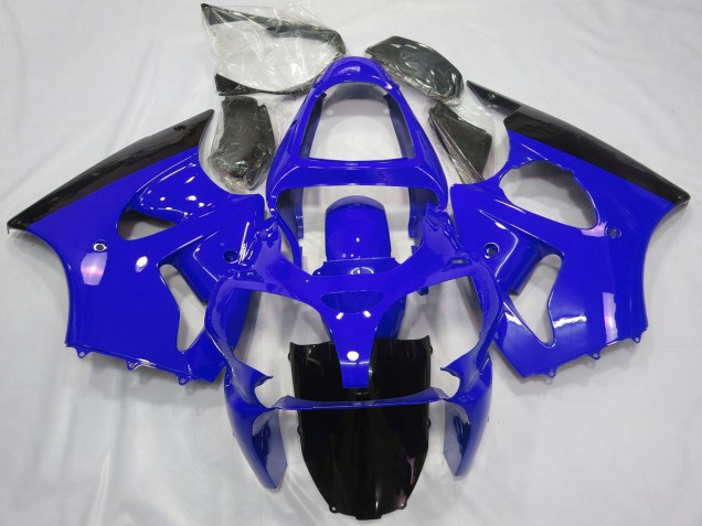 Carénages Moto Kawasaki ZX6R 2000-2002 - Bleu Noir Brillant
